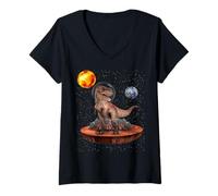 Donna Dinosaur T Rex On Flat Mars Society Funny Dinosaur Lover Maglietta con Collo a V