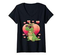Donna Dinosaur T-Rex Sunglasses Valentines Day Maglietta con Collo a V