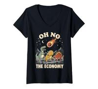 Donna Dinosauri e Meteorite: Oh No, L'Economia! Maglietta con Collo a V