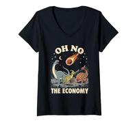 Donna Dinosauri e Meteorite: Oh No, L'Economia! Maglietta con Collo a V