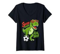 Donna Dinosauro Calcio Fan Cool Training Calcio T-Rex Ragazzi Ragazza Maglietta con Collo a V