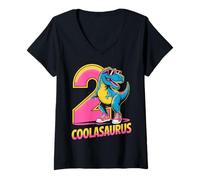 Donna Dinosauro di Due Anni 2 ° Compleanno Bambini Maglietta con Collo a V