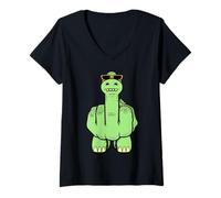 Donna Dinosauro Dito Medio Divertente Maleducato antisociale Dino Mano Maglietta con Collo a V