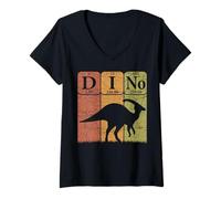 Donna Dinosauro Elementi Tavola Periodica Dinosauro Parasaurolophus Maglietta con Collo a V