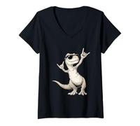 Donna Dinosauro Fresco con Occhiali da Sole Maglietta con Collo a V