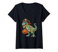 Donna Dinosauro Pirata Zombie T-Rex Maglietta con Collo a V