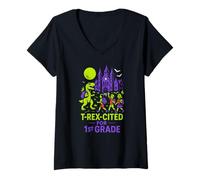 Donna Dinosauro T-Rex-citato Cute Kids Back To School Maglietta con Collo a V