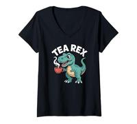 Donna Dinosauro Tea Rex con tazza di tè divertente Maglietta con Collo a V