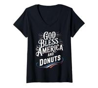 Donna Dio benedica l'America e Donuts Patriotic Dessert Pride Maglietta con Collo a V