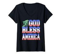 Donna Dio Benedica l'America Orgoglio e libertà Patriottica Maglietta con Collo a V