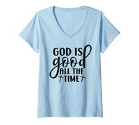 Donna Dio è Buono Tutto Il Cristo Cristiano Dio Croce Uomini & Donne Maglietta con Collo a V