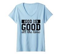 Donna Dio è Buono Tutto Il Cristo Cristiano Dio Croce Uomini & Donne Maglietta con Collo a V