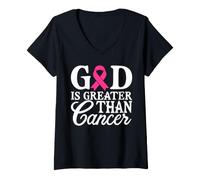 Donna Dio è più Grande della consapevolezza del Cancro al Seno Fede Cristiana Maglietta con Collo a V