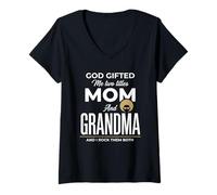 Donna Dio Mi ha regalato Due titoli Mamma e Nonna e li Rock Maglietta con Collo a V