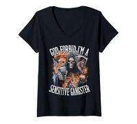 Donna Dio Non Voglia Che io Sia Un Gangster sensibile Funny Bootleg Skeleton Maglietta con Collo a V