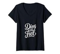 Donna Dios es fiel Detto Divertente Script Cursivo Credere Maglietta con Collo a V