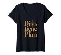 Donna Dios Tiene Un Piano Fede Motivazione Maglietta con Collo a V