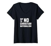 Donna Dire no al nazionalismo cristiano Graphic Maglietta con Collo a V