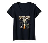 Donna Direct Flights to The Moon Florida Space Coast Retro Maglietta con Collo a V