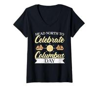 Donna Dirigiti a nord per celebrare il Columbus Day Christopher Columbus Maglietta con Collo a V