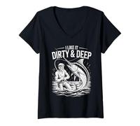 Donna Dirty & Deep Angler Divertente Pescatore dicendo per Gli Uomini Pesce Maglietta con Collo a V