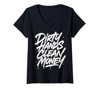 Donna Dirty Hands Honest Work - Blue Collar Pride Design Maglietta con Collo a V