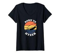 Donna Disc Golf Born to Hyzer Retro Sunset Throw Graphic Maglietta con Collo a V