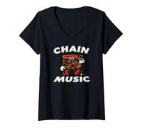 Donna Disc Golf Chain Music Retro Basket Mascot Maglietta con Collo a V