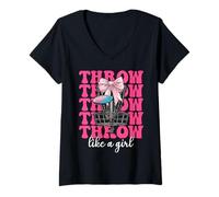 Donna Disc Golf Girl Mom Festa della mamma Discgolf Throw Like A Girl Maglietta con Collo a V