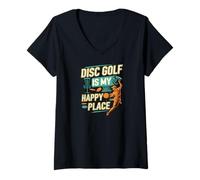 Donna Disc Golf Is My Happy Place Player Maglietta con Collo a V
