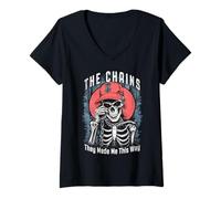 Donna Disc Golf Player Skeleton Catene Made Me Halloween Golfer Maglietta con Collo a V