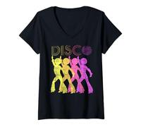 Donna Disco Anni '70 Club a Tema Vintage Retro Party Maglietta con Collo a V