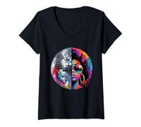 Donna Disco Ball Afro Donna Nera Afro-Americano Afrocentrico Maglietta con Collo a V