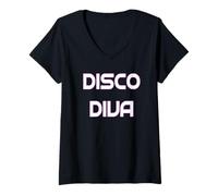 Donna Disco Diva 70s Danza Maglietta con Collo a V