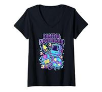 Donna Disco Floppy per Computer retrò Digital Nostalgia CD Gen Z Maglietta con Collo a V