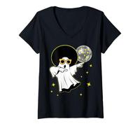 Donna Disco Ghost 70s Halloween Ballerina Maglietta con Collo a V