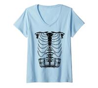 Donna Disco Golf Frolf Player Basket Catene Ribcage Golfer Skeleton Maglietta con Collo a V