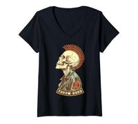 Donna Disco Golf Player Punk Rock Skull Mohawk Throw Hard Vintage Maglietta con Collo a V