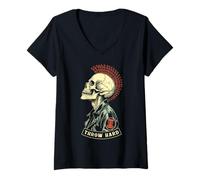Donna Disco Golf Player Punk Rock Skull Mohawk Throw Hard Vintage Maglietta con Collo a V