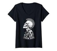 Donna Disco Golf Player Punk Rock Skull Mohawk Throw Hard Vintage Maglietta con Collo a V