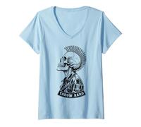 Donna Disco Golf Player Punk Rock Skull Mohawk Throw Hard Vintage Maglietta con Collo a V