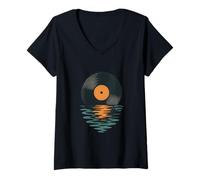 Donna Disco in vinile per fan dei giocatori di dischi Maglietta con Collo a V