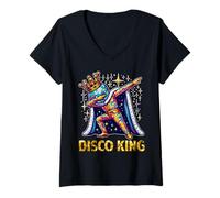 Donna Disco King Costume 70s 80s Dance Parties Disco Man Dabbing Maglietta con Collo a V