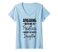 Donna Discutere inutili Padri Figlia Divertente dicendo Ragazze Bambini Maglietta con Collo a V