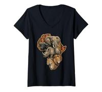 Donna Disegno Africano Big Five Animals Kente Adinkra Map Wildlife Design Maglietta con Collo a V