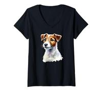 Donna Disegno del Ritratto del Cane Jack Russell Terrier Maglietta con Collo a V