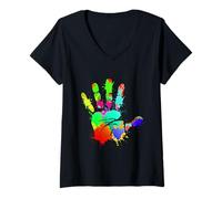 Donna Disegno Grafico Arte Grafica Mano Vernice Fresca Maglietta con Collo a V