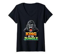 Donna Disegno Grafico della Giungla dei Gorilla Maglietta con Collo a V