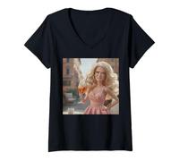 Donna Disgusted Face Doll Meme Funny Orange Spritz Cocktail Fun Maglietta con Collo a V