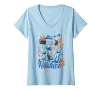Donna Disintegrato Retro Sci-Fi Robot Battle Art Maglietta con Collo a V